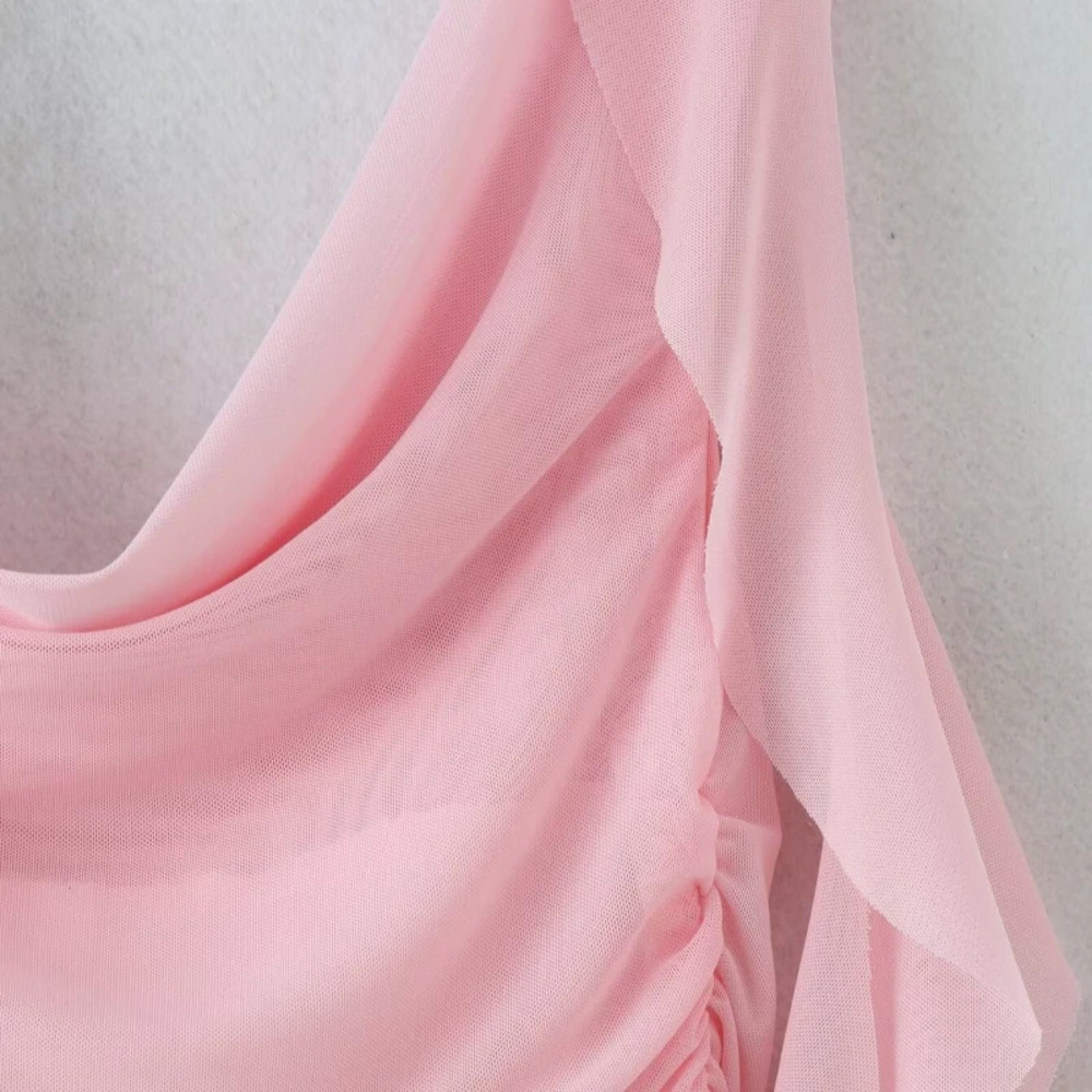 ZARA Fashionable Cowl Neck Ruffle Mesh Maxi Dress